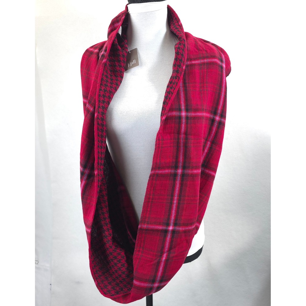 J. Jill Infinity Scarf Reversible Plaid Houndstooth Red Women OS Classic